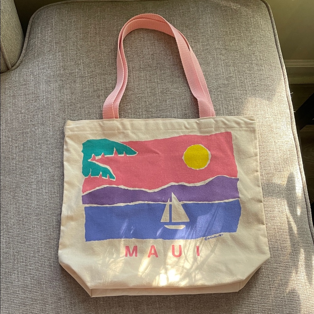 Vintage Maui Canvas Tote Bag - Pink and Cream